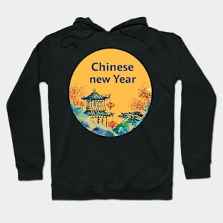 Chinese New Year Celebration: Radiant Blue Red Yellow Green Paintbrush Art Hoodie